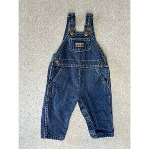 Vintage OshKosh B Gosh 6/9 Months Bib Denim Blue Jean Overalls Vestbak Dark Wash